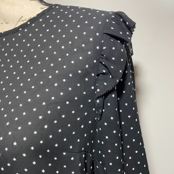 Michael Kors Black Ruffled Sheer Top with Stars Pattern Size M - Picture 4 of 10